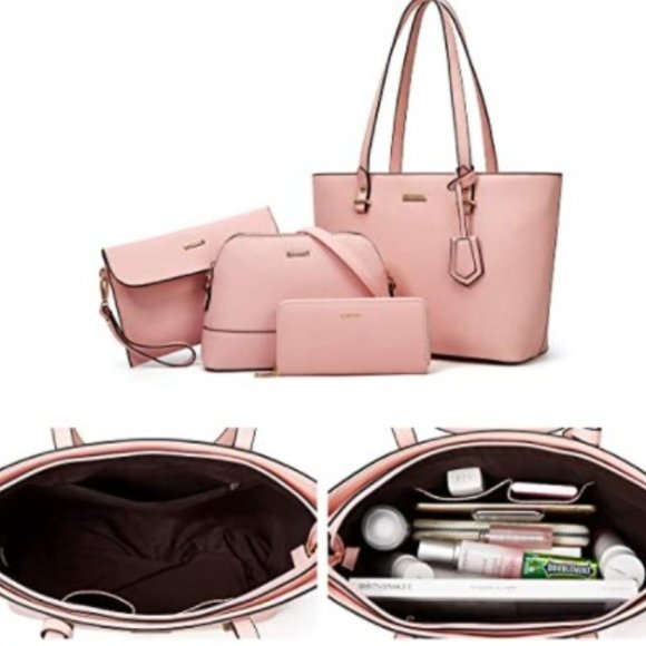 Women\'s Pink Purse Set 4pc Messenger Clutch Tote
